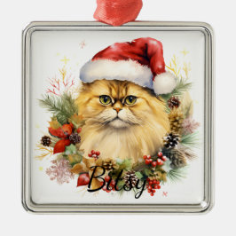 ORNAMENTO DE METAL ROSTO DE GATO DE NATAL FLUFFY