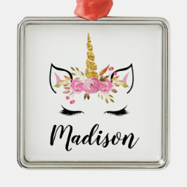 Ornamento De Metal Rosto de Unicórnio Com Cílios Nome Personalizado
