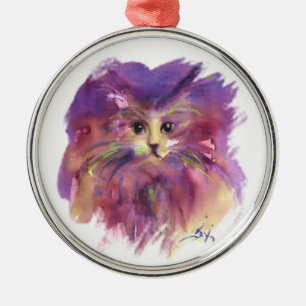 ORNAMENTO DE METAL ROXO GATINHO, RETRATO DE GATO