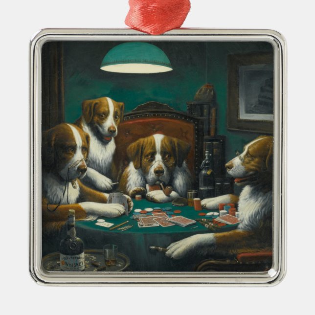 Ornamento De Metal Rua Bernard Dogs Jogando Poker (Kitsch Animal Art) (Frente)