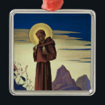 Ornamento De Metal Rua Francisco de Assisi (Santo cristão)<br><div class="desc">Esta design apresenta uma pintura do artista russo Nicholas Roerich (1874-1947). É uma representação elegante do Santo cristão Francisco de Assisi (conhecido em italiano como Francesco), que viveu no século 13. Francisco de Assisi era um frágil católico italiano, diácono, místico e pregador. Ele é o fundador da Ordem Francisca e...</div>