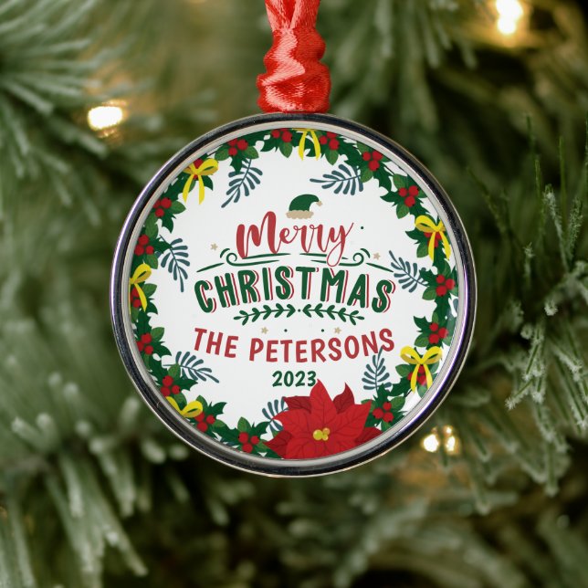 Ornamento De Metal Rua Vermelha Brilhante da Poinsettia Natal (Árvore)