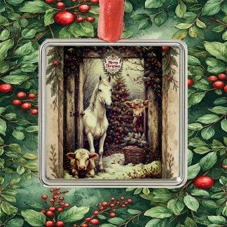 Ornamento De Metal Rustic Farmhouse Cow Horse Country Christmas Rural