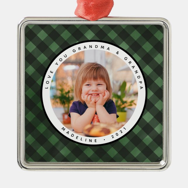 Ornamento De Metal Rustic Homespun Country Foto Avós (Frente)