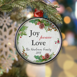 Ornamento De Metal Rustic Joy Peace Love Família de Natal
