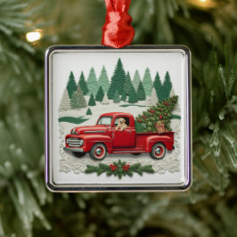 Ornamento De Metal Rustic Red Pickup Truck Christmas Tree