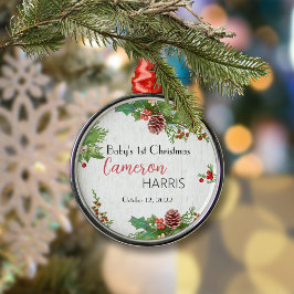 Ornamento De Metal Rústico Bebê 1rua Holly e Pine de Natal