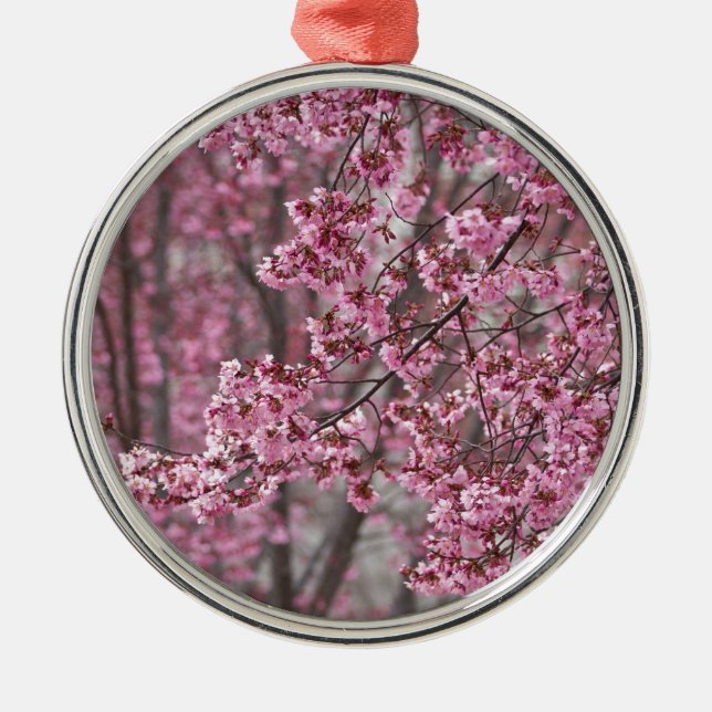 Ornamento De Metal Sakura Cherry Blossoms Fluindo Rosa (Frente)