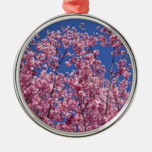 Ornamento De Metal Sakura Cherry Blossoms No Azul
