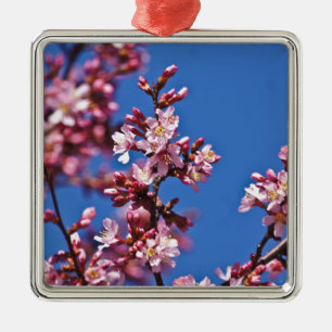 Ornamento De Metal Sakura Flores de Cerejeira Tocando o Azul