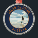 Ornamento De Metal Salar de Uyuni Bolívia Circular Retrotraído<br><div class="desc">Salar de Uyuni num estilo de arte vetorial. Salar de Uyuni,  no meio dos Andes no sudoeste da Bolívia,  é o maior apartamento salgado do mundo.</div>