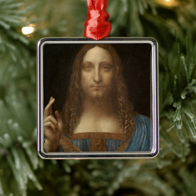 Ornamento De Metal Salvator Mundi de Leonardo da Vinci (Jesus Cristo) (Árvore)