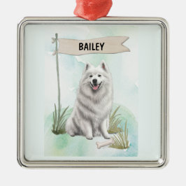 Ornamento De Metal Samoyed Watercolor Personalized Dog