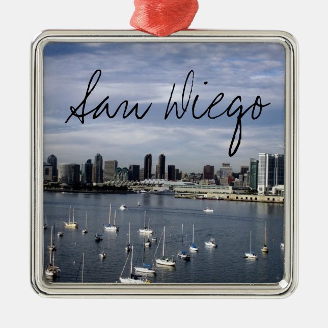 Ornamento De Metal San Diego Bay e Skyline (Frente)