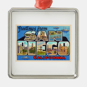 Ornamento De Metal San Diego California Vintage Large - Letra Postal