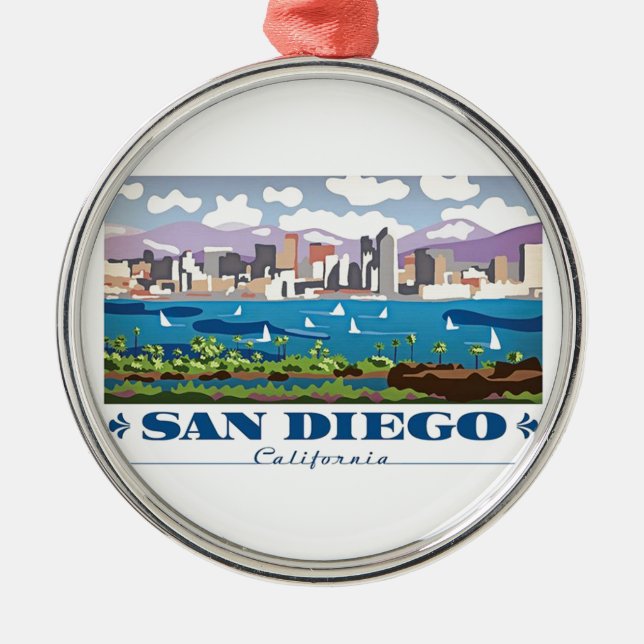 Ornamento De Metal San Diego Skyline (Frente)