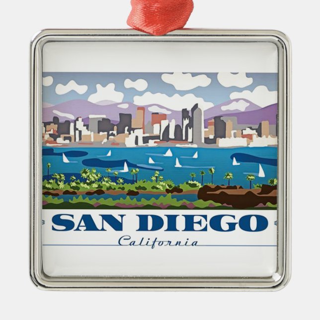 Ornamento De Metal San Diego Skyline (Frente)