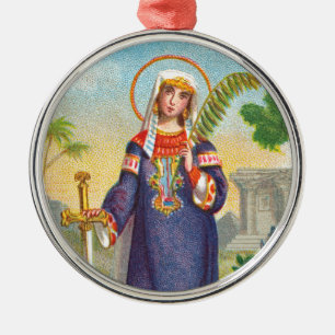 Ornamento De Metal Santa Catarina de Alexandria com traje egípcio