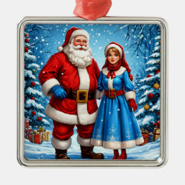 Ornamento De Metal Santa Claus e Neve Maiden