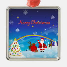 Ornamento De Metal Santa Claus e Reindeer
