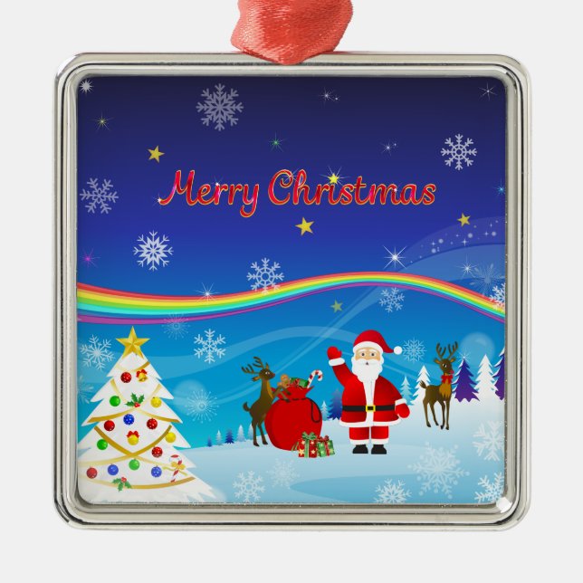 Ornamento De Metal Santa Claus e Reindeer (Frente)