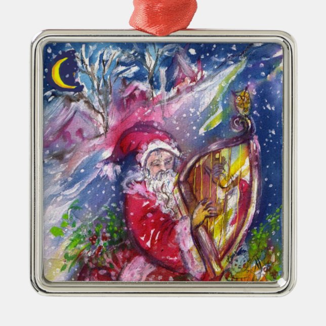 Ornamento De Metal SANTA CLAUS JOGANDO HARP NO Natal LUMINOSO (Frente)