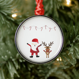 Ornamento De Metal Santa Claus Rudolph A Rena Nosada Vermelha