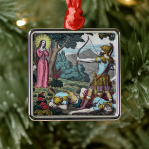 Ornamento De Metal Santa Filomena sendo atingida por flechas