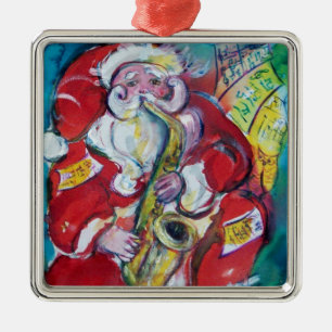 ORNAMENTO DE METAL SANTA & SAX, FESTA DE NATAL