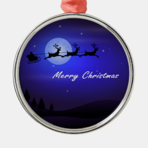 Ornamento De Metal Santa Sleigh Moon Merry Christmas
