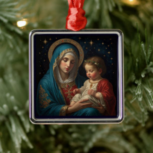 Ornamento De Metal Santa Virgem Maria e Jesus Natal