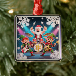 Ornamento De Metal Santa's Drumming Rock Band Ornament