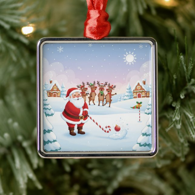 Ornamento De Metal Santa's North Pole Holiday Golfing Fun  (Árvore)