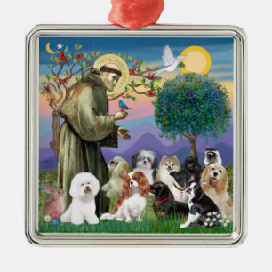 Ornamento De Metal Santo Francis com 10 Cães