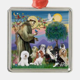 Ornamento De Metal São Francisco com 10 Cães