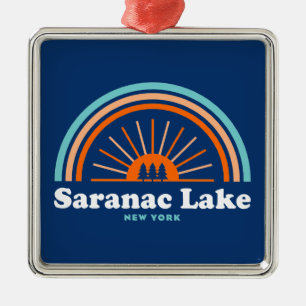 Ornamento De Metal Saranac Lake New York Rainbow