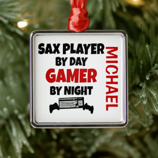 Ornamento De Metal Sax Player ama Reproduzir Videos games