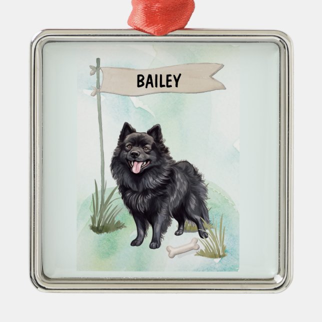 Ornamento De Metal Schipperke Watercolor Personalized Dog (Frente)