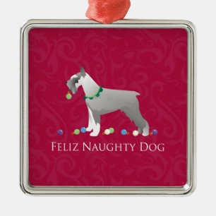 Ornamento De Metal Schnauzer Feliz Naughn, Design de Natal