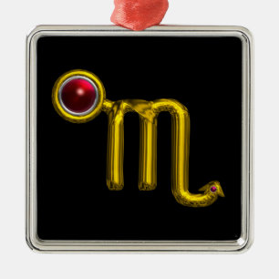 Ornamento De Metal SCORPIO ZODIAC ANIVERSÁRIO JEWEL Red Grenade Doura