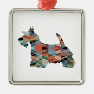 Ornamento De Metal Scottie Terrier Gemetric Pattern Silhouette Xadrez