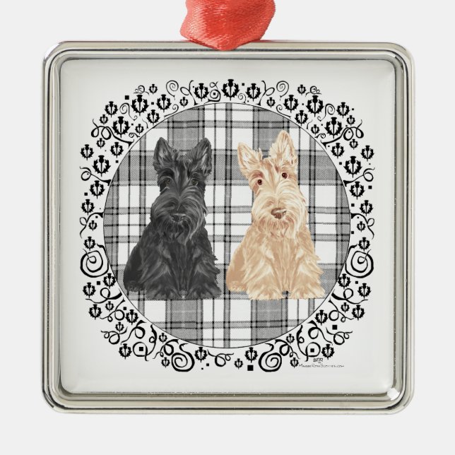 Ornamento De Metal Scotties Tartan (Frente)