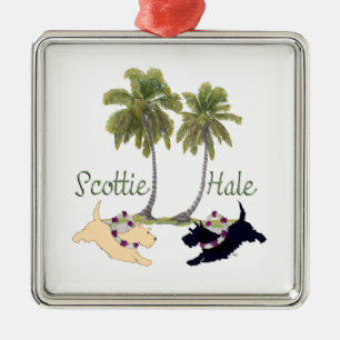 Ornamento De Metal Scottish Terrier Hawaiian Design