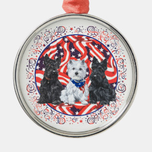 Ornamento De Metal Scotty Patriótica e Ornament Westie