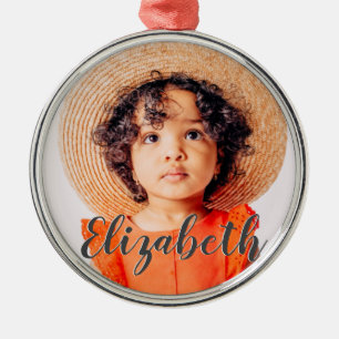 Ornamento De Metal Script simples moderno adicione seu nome e foto