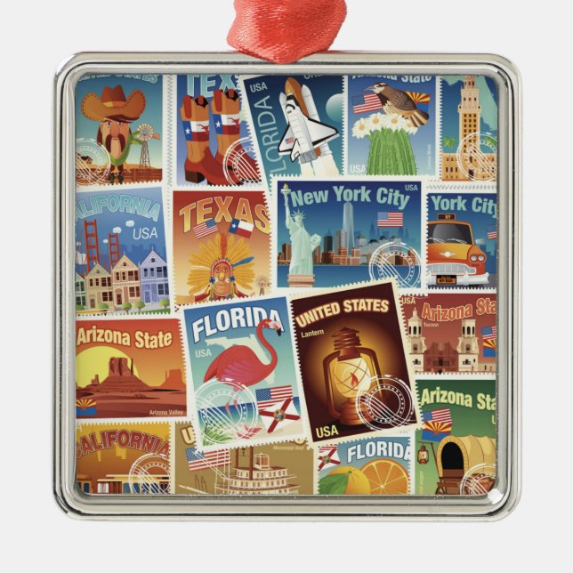 Ornamento De Metal Selos postais dos Estados Unidos (Frente)