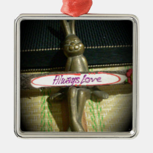 Ornamento De Metal Sempre Ame o Design de Arte Inspiradora do Coelho