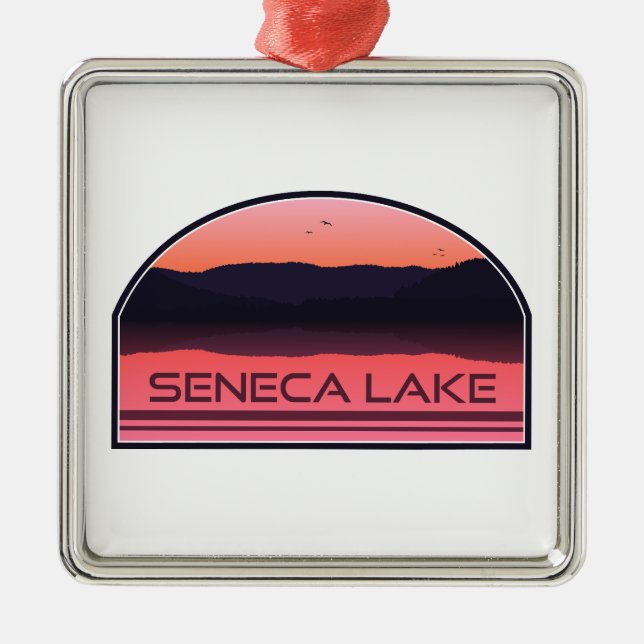 Ornamento De Metal Seneca Lake New York Red Sunrise (Frente)