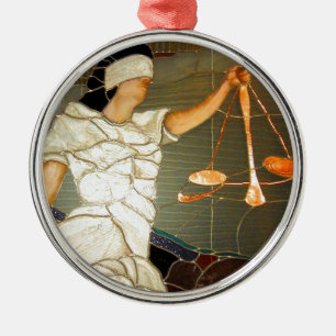 Ornamento De Metal Senhora majestosa Justiça no design do vitral