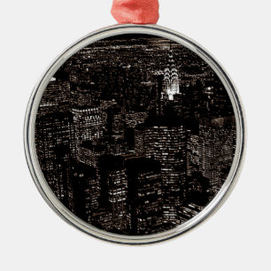 Ornamento De Metal Sepia Nova Iorque Night Skyline